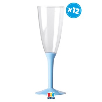 Calice Flute Crystal 130cc. con base celeste - Set 12 pezzi