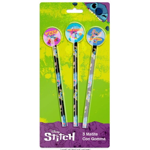 Blister 3 matite con gomma - Stitch
