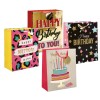 Busta regalo carta patinata Cm. 26x12x32 - Happy Birthday - Fantasie assortite