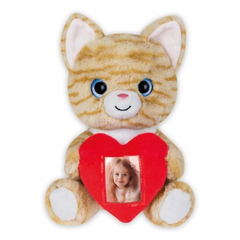 Peluche «Gatto tigrato» con cuore portafoto Cm. 23x16x13