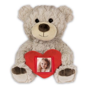 Peluche orso bruno con cuore portafoto Cm. 23x16x13