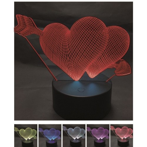 Lampada tavolo led 3D doppio cuore cambiacolore...