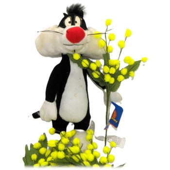 Peluche Silvestro Cm. 20 con mimosa "Festa della donna"