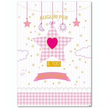 Biglietto auguri classico Battesimo rosa 2