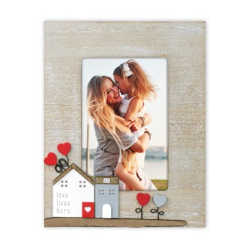 Portafoto in legno con casette Cm. 17x22 - Foto cm. 10x15