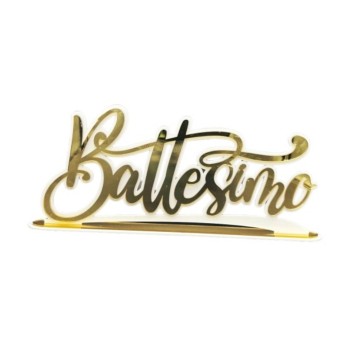 Scritta in plexiglass Oro Gold lucido "Battesimo" Cm.46x17