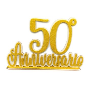 Scritta in legno artigianale 50° Anniversario Oro glitter...
