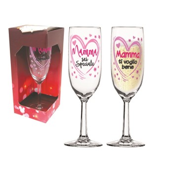 Calice flute vetro in scatola "Mamma" - Soggetti assortiti