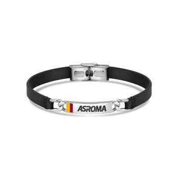 Bracciale acciaio 316L e pelle AS Roma