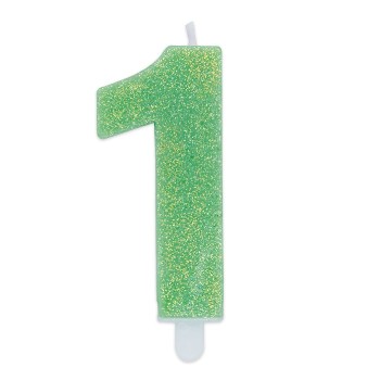 Candelina Cera Numero Glitter Classico Verde - N.1