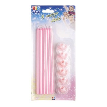 Candele lunghe stelo Cm. 20 con supporto - Blister 6...
