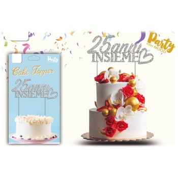Cake topper acrilico pvc "25 anni insieme" Cm. 18x15