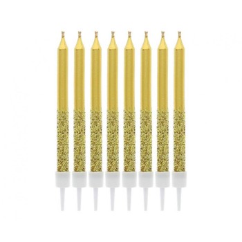 Candeline per torta matite Cm. 6 - Gold Glitter - Blister...