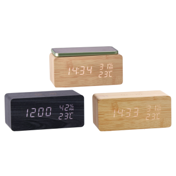 Orologio sveglia led mdf con base ricarica wireless Cm.... 2