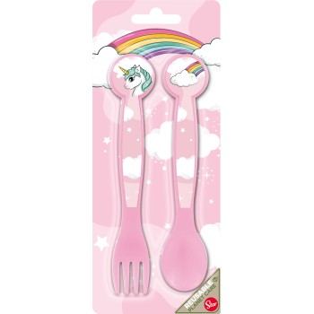 Set 2 posate in plastica - Unicorno