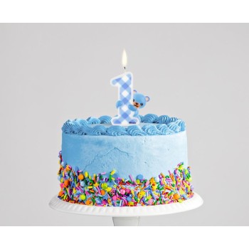 Candelina per torta Nr. 1 con orsetto Cm. 12 - Azzurro 2