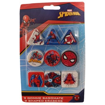 Blister 9 gomme per cancellare sagomate - Spiderman