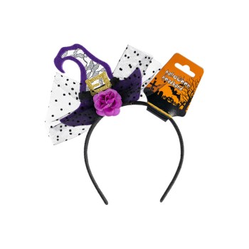 Cerchietto con cappellino strega viola e tulle 2