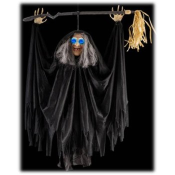Strega con scopa da appendere Cm. 110 con luci suono e...