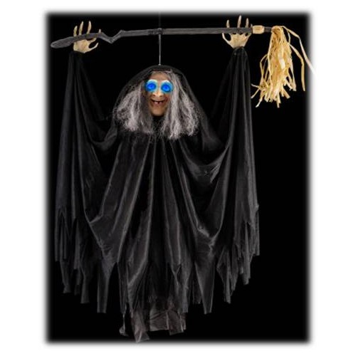 Strega con scopa da appendere Cm. 110 con luci...
