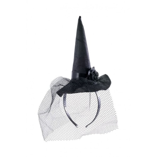 Cerchietto cappellino strega nero in raso con...