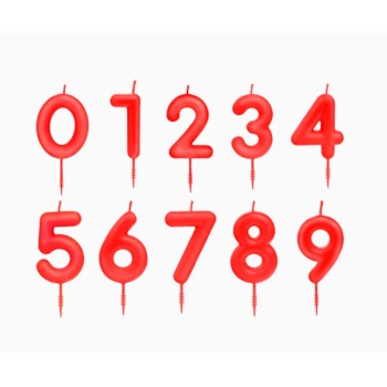 Candelina per torte Cm. 6 - Numero Rosso - Kit 10 pezzi...