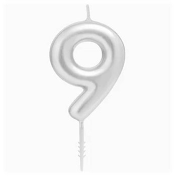 Candelina per torte Cm. 6 - Numero Argento Silver - Nr. 9