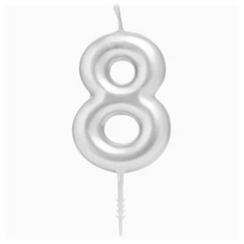 Candelina per torte Cm. 6 - Numero Argento Silver - Nr. 8