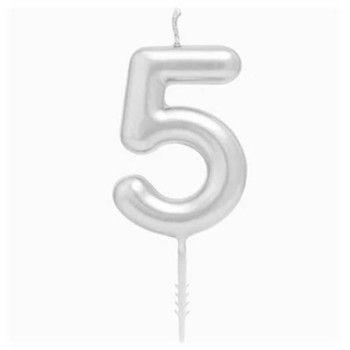 Candelina per torte Cm. 6 - Numero Argento Silver - Nr. 5