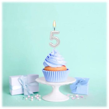 Candelina per torte Cm. 6 - Numero Argento Silver - Nr. 5 2