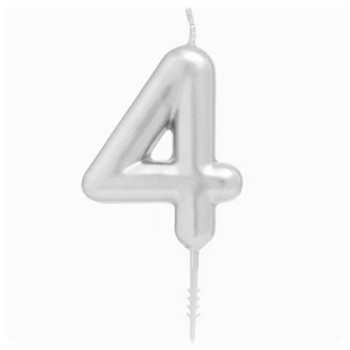 Candelina per torte Cm. 6 - Numero Argento Silver - Nr. 4