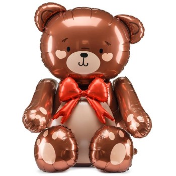 Palloncino mylar oro seduto con fiocco rosso Cm. 75x84