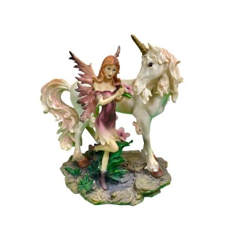 Fatina resina fantasy deluxe con unicorno Cm. 17x16