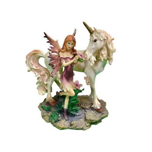 Fatina resina fantasy deluxe con unicorno Cm....