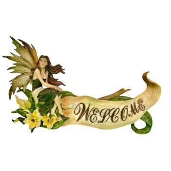 Targa per porta resina "Welcome" fatina deluxe glitter
