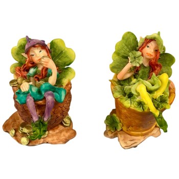 Figura resina quadrifogli portafortuna con folletto cm.... 2