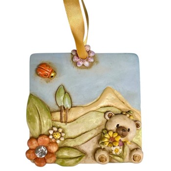 Piastrella resina Orso Balù Cm. 8x8 con scatola regalo