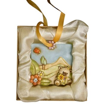 Piastrella resina Orso Balù Cm. 8x8 con scatola regalo 2