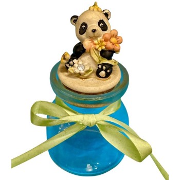 Barattolino in vetro bianco trasparente con Panda cm. 11