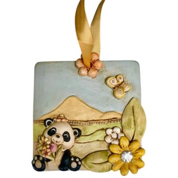 Piastrella resina Panda Cm. 8x8 con scatola regalo