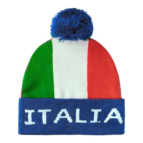 Cappello con pon pon tricolore Italia
