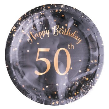 Piatti carta Cm. 23 - Happy Birthday 50th Black&Gold -...