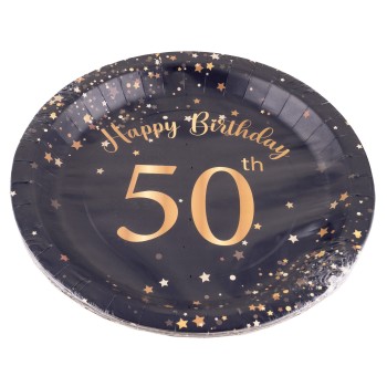 Piatti carta Cm. 23 - Happy Birthday 50th Black&Gold -... 2