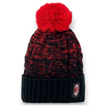 Cappello cuffia in acrilico con pon pon – AC Milan