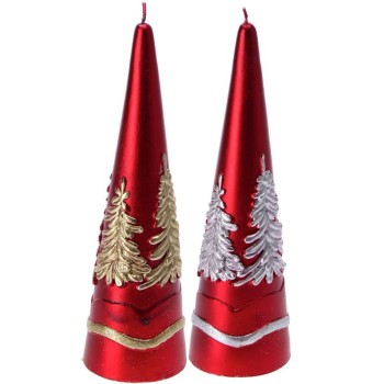 Candela cera albero di natale rosso Cm. 6x20 Oro/Argento