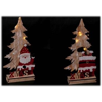 Albero di natale in legno con 8 led XMAS Cm. 18x5x35 -...