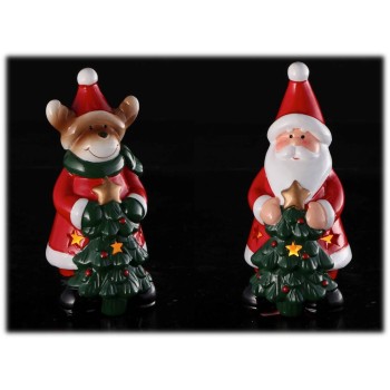 Albero di natale con Babbo Natale/Renna con led Cm. 7x17