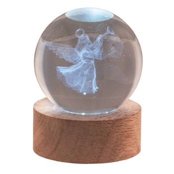 Lampada sfera crystal media Cm. 6 con base in legno e led...