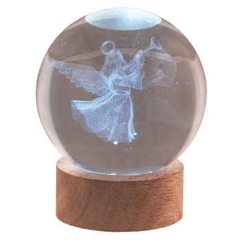 Lampada sfera crystal grande Cm. 8 con base in legno e...