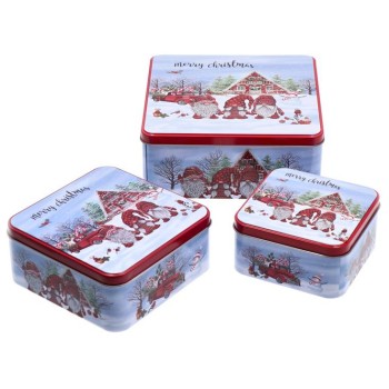 Set 3 scatole in latta quadrate natalizie - Modelli...